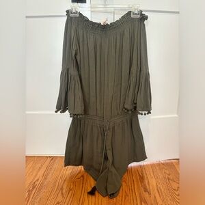 Olive green off the shoulder romper, size large